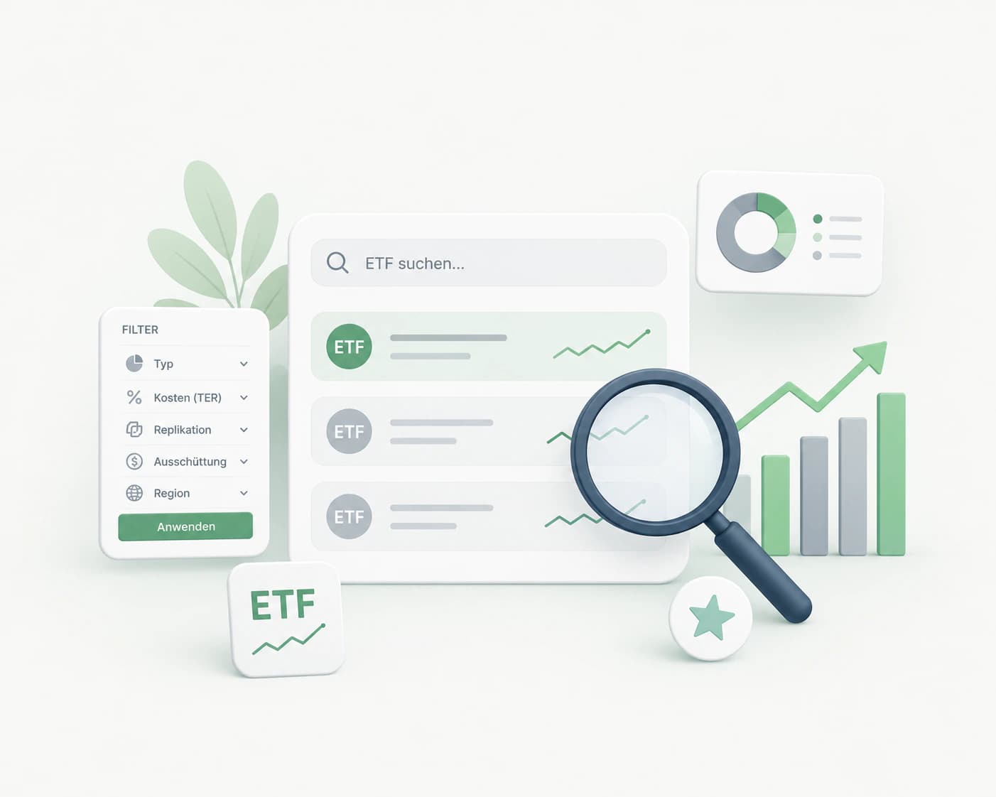 Illustration: ETF-Suche – Fonds nach Kriterien finden