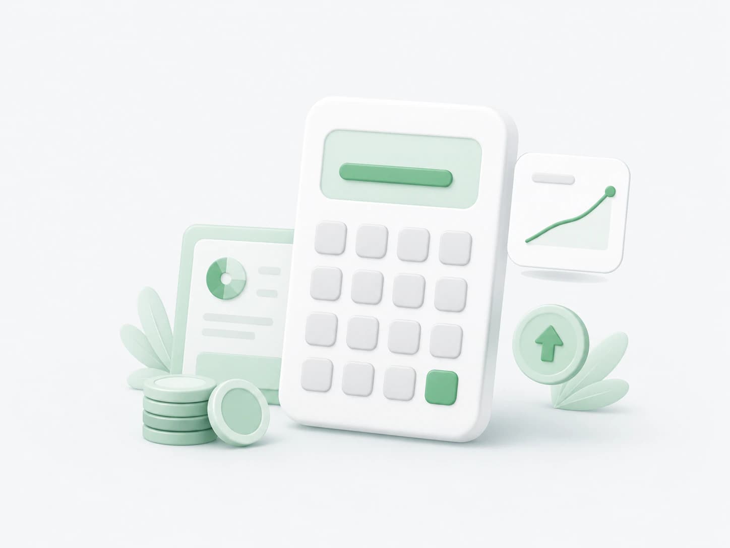 Illustration: Finanzrechner – Taschenrechner mit Diagramm und Münzen